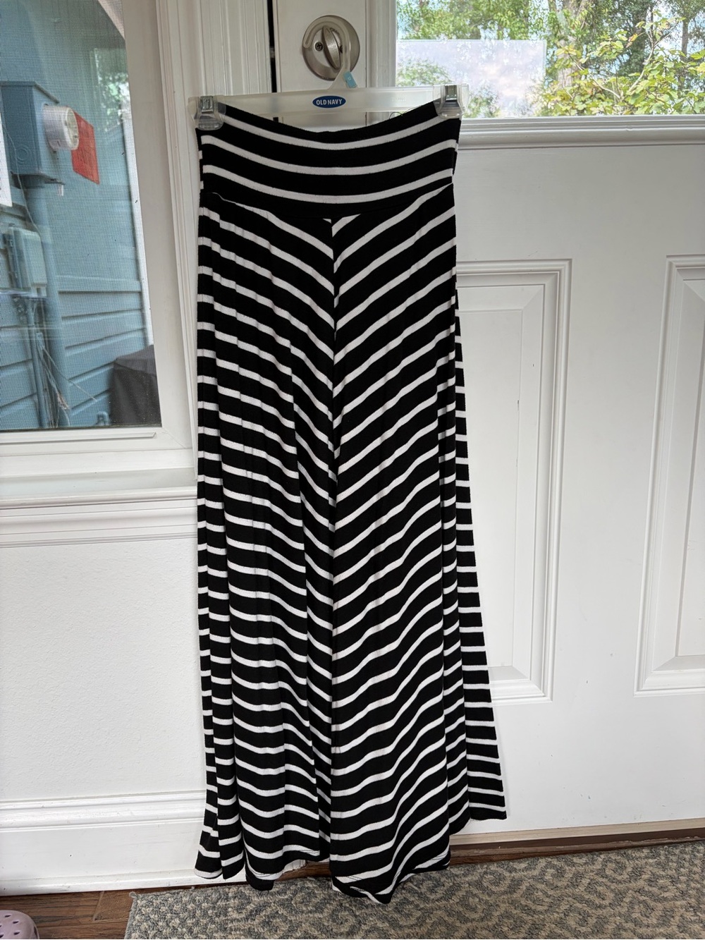 AB Studio Black and White Striped Maxi Skirt